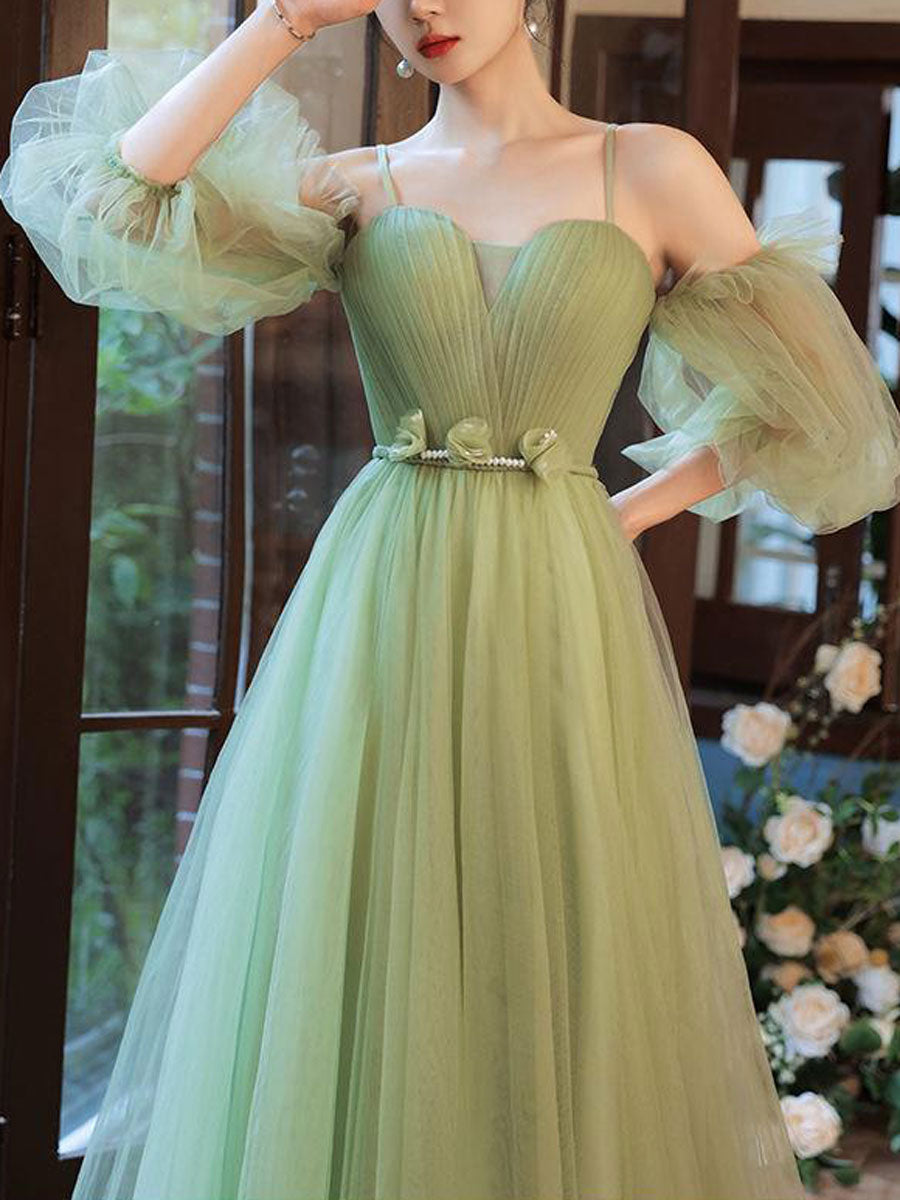 Simple green tulle bridesmaid dress, green tulle formal dress