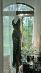 Green Halter Prom Party Dresses Unique Long Mermaid Evening Dress