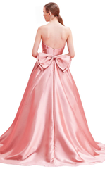 A-line off shoulder chicken heart collar back bow and floor length evening gown