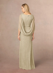 Sheath Pleated Cape Champagne Gold Mother of the Bride Dresses