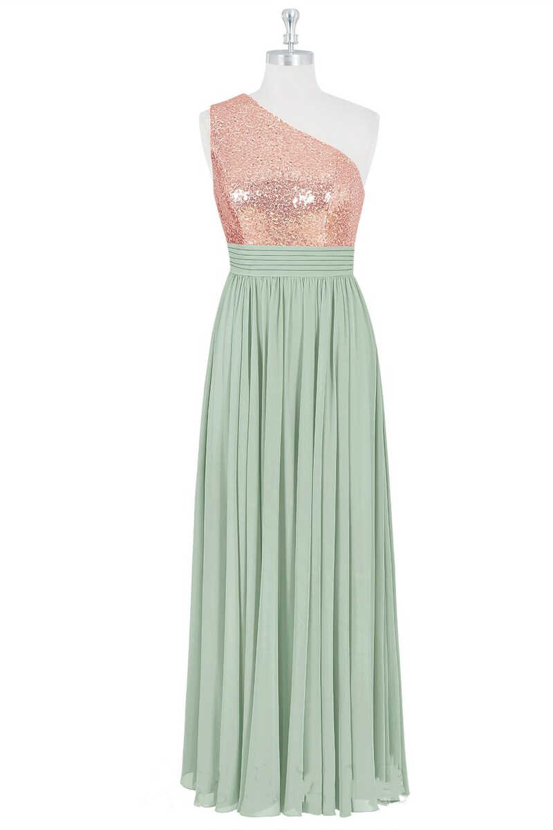 Roségouden pailletten one-shoulder lange bruidsmeisje jurk