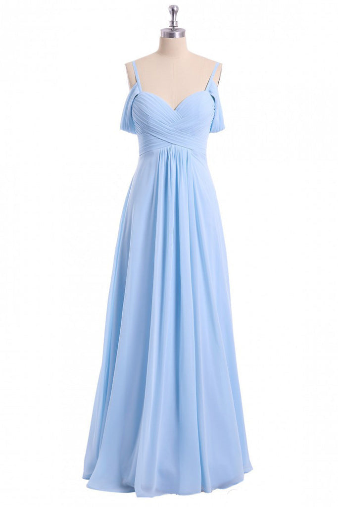 Periwinkle Off-the-Shoulder Sweetheart Bridesmaid Dress
