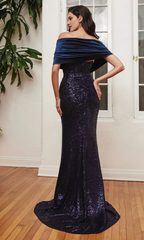 Chicken heart collar with pleated side slits and floor length Prom dress