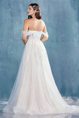 Sparkling Wedding Dress Flowing Floral Lace Wedding Dress Off shoulder Sweep Train Dresses