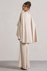 Cloak sleeves satin deep V-neck and floor length evening dress - Jimiss dress
