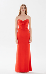 Chicken neckline tight corset straight tube and floor length evening dress