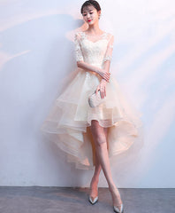 Cute tulle champagne short prom dress, tulle homecoming dress