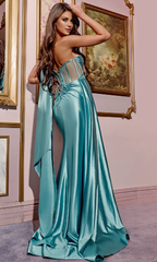 Jimiss off shoulder tight corset with side slit and floor length evening dress