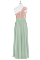 Roségouden pailletten one-shoulder lange bruidsmeisje jurk