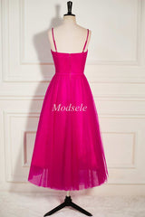 Magenta Sweetheart A-Line Long Dress with Spaghetti Straps