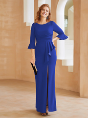 Spoon ruffled edge tight fitting half sleeve slit mother of the bride dress