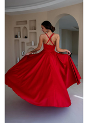 Jimiss slim shoulder strap V-neck backless side slit and floor length evening dress