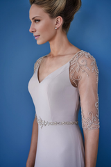 Soft long and elbow embroidered beaded sheer sleeves for mother of bride dresses