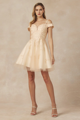Leaf Embroidered Off Shoulder Short Dress