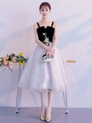White tulle prom dress lace homecoming dress evening dress