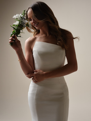 Mermaid satin asymmetrical shoulder strap and floor length wedding dress