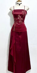 Burgundy Prom Party Dress Long Evening Gown Woman Elegant