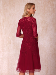 A-line/Princess Transparent Collar Half Sleeve Short Style Formal Mother of the bride Dress