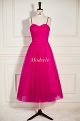 Magenta Sweetheart A-Line Long Dress with Spaghetti Straps