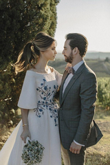 Embroidery Romantic Half Sleeve Bridal Gown Wedding Dresses