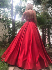 Spaghetti Straps Ball Gown Royal Blue Satin Prom Dress