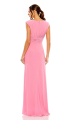 V-neck sleeveless fit high waist tight corset and floor length Prom dress