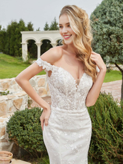 Off shoulder applique tight lace bridal gown