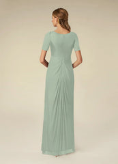 A-line short sleeve pleated mesh floor-length mother of the bride dress