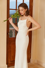 Simple Mermaid Boho Slip Dress Backless Long Wedding Dress