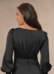 Mermaid V-Neck Pleated Long Sleeve Black formal dresses evening dress Mother of the Bride Dresses