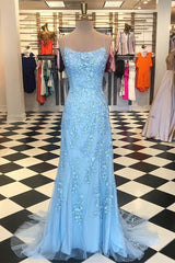 Red Floral Appliques Tulle Mermaid Long Formal Dress