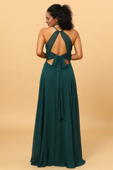 Pine A Line neck hanging sleeveless long chiffon slit bridesmaid dress