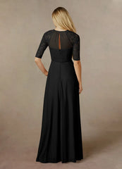 A-line lace mesh and floor length mother of the bride dress