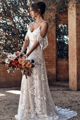 Beach Mermaid Scoop Neckline Backless Ivory Bohemian Wedding Dress