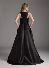 A-Line Elegant Crew Neck Train Black formal dresses evening dress Mother of the Bride Dresses