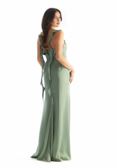 Tight corset scarf collar satin back ruffle edge dress