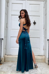 Jimiss V-neck dark blue cross back long dress