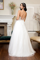 Floral embroidery tight corset and floor length wedding dress