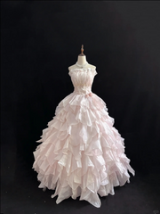 Light Pink Strapless A-Line Ruffles Evening Ball Gowns Sweet 16 Birthday Dresses, HZ0319