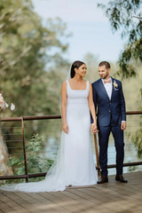 Sheath Simple Square Neck Long Backless Wedding Dress
