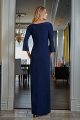 Ship collar 3/4 flared sleeves with folded beads and side slits for mother of the bride dress
