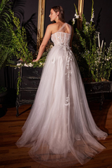 Floral embroidery off white long one shoulder dress