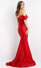 A-line off shoulder collar with single sleeves and trumpet shaped Prom dress