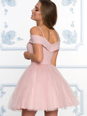 Off the Shoulder Short Pink/Navy Blue Prom Dresses, Short Pink/Navy Blue Off Shoulder Formal Graduation Homecoming Dresses