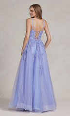 Embroidered lace corset and floor length dress