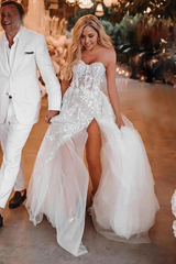 Boho A-line Sweetheart Lace Appliques Long Wedding Dress