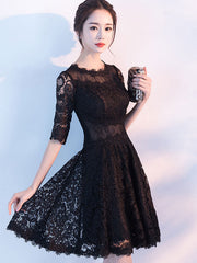 Black lace short prom dress, black lace homecoming dress
