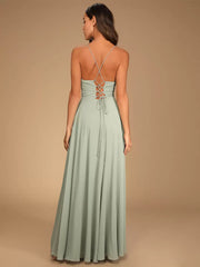 A-Line Spaghetti Straps Chiffon Wedding Party Dress formal dresses evening gown Bridesmaid Dresses With High Slit