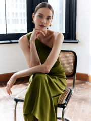 Asymmetric satin backless slim fit godons even dresses