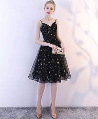 Black tulle lace short prom dress, black tulle homecoming dress